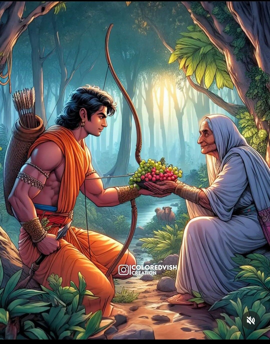 Lord Ram accepting offering from Shabari
