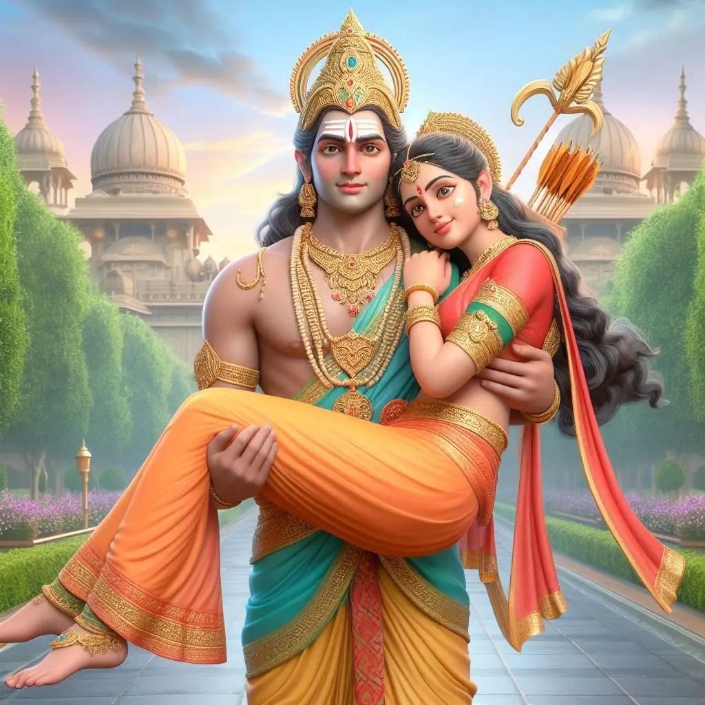 Ram lovingly carries Sita