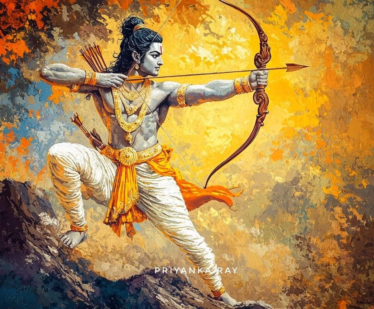 Lord Ram drawing his bow, illustration
