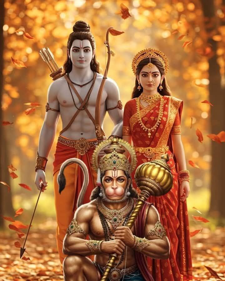 Ram Sita Hanuman in forest scene