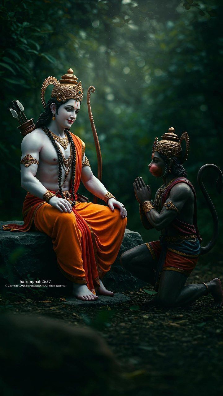 Ram and Hanuman in a forest scene