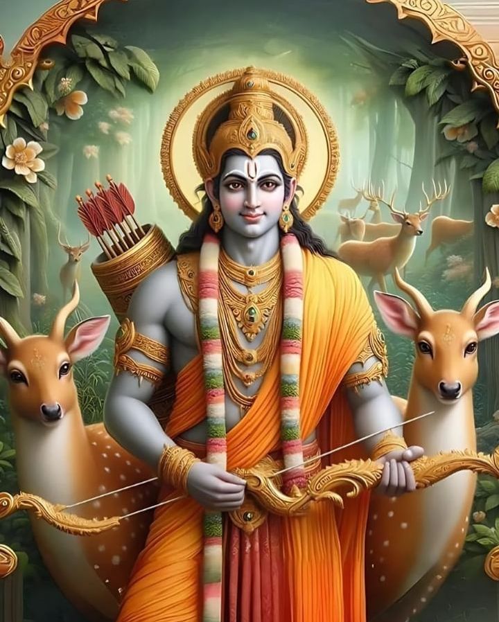 Lord Ram in forest with bow