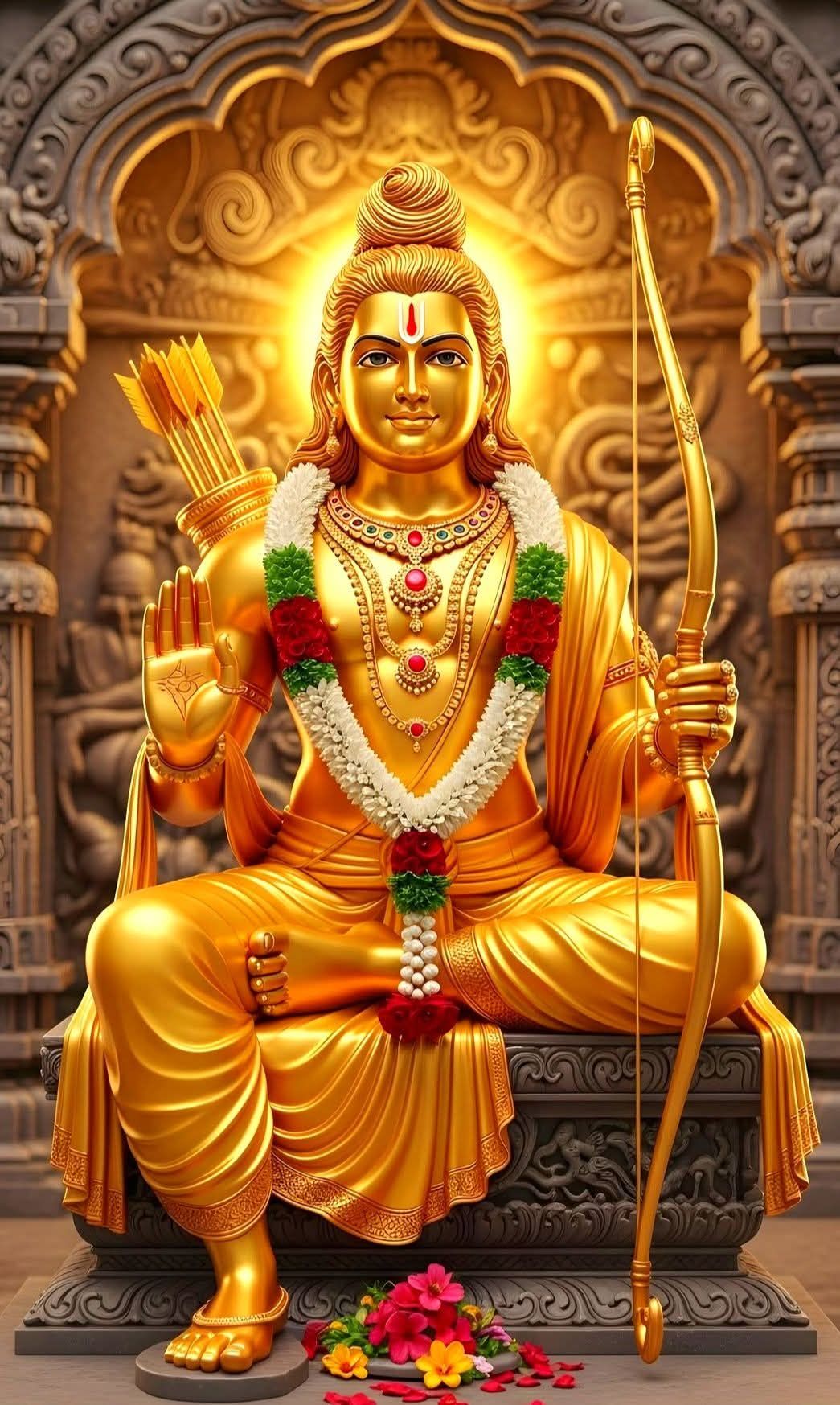 Lord Ram with bow, golden portrait