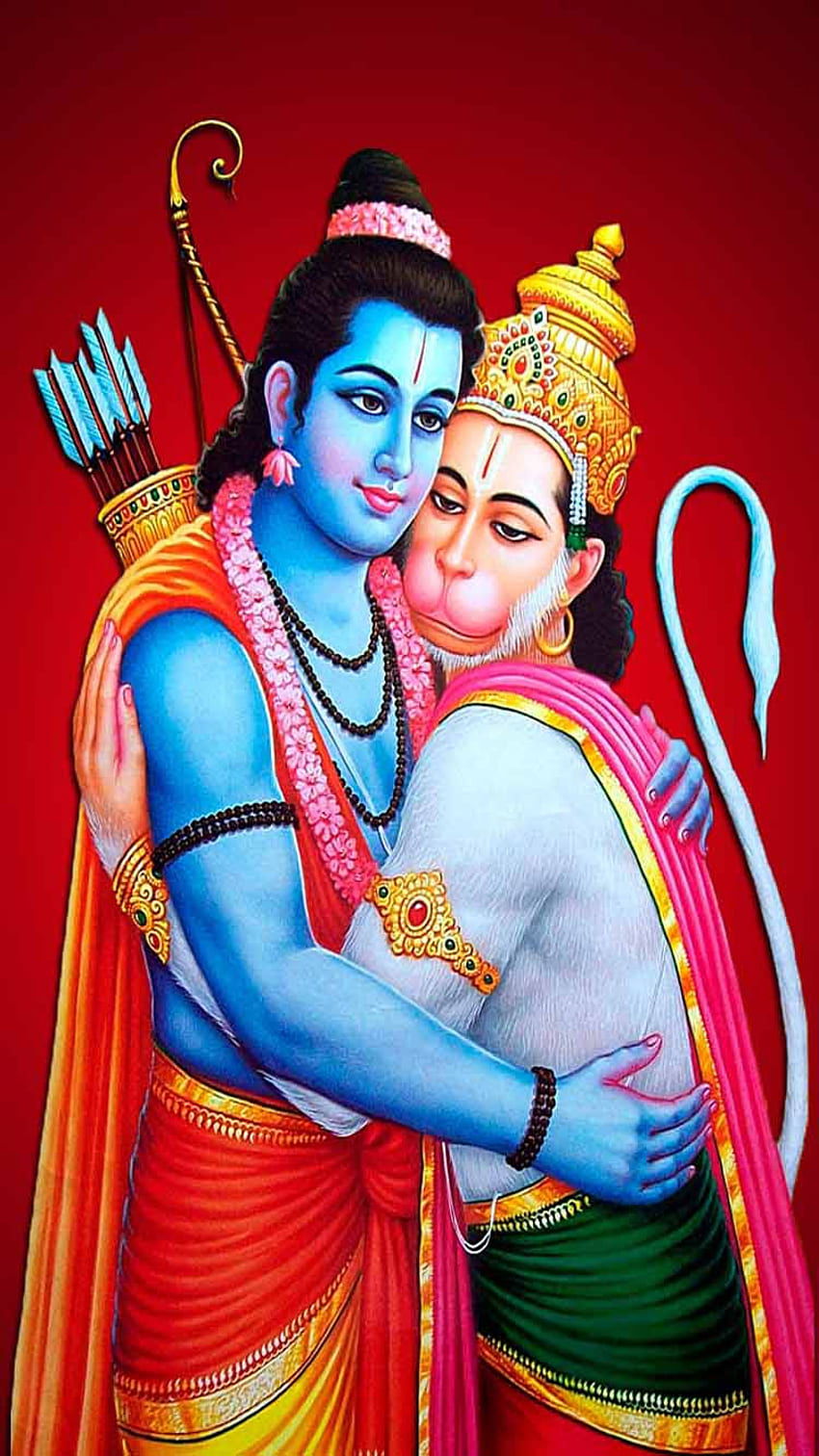 Ram and Hanuman embrace, devotional image