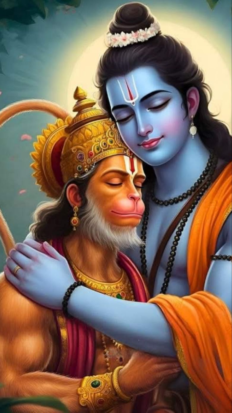 Ram and Hanuman in a loving embrace
