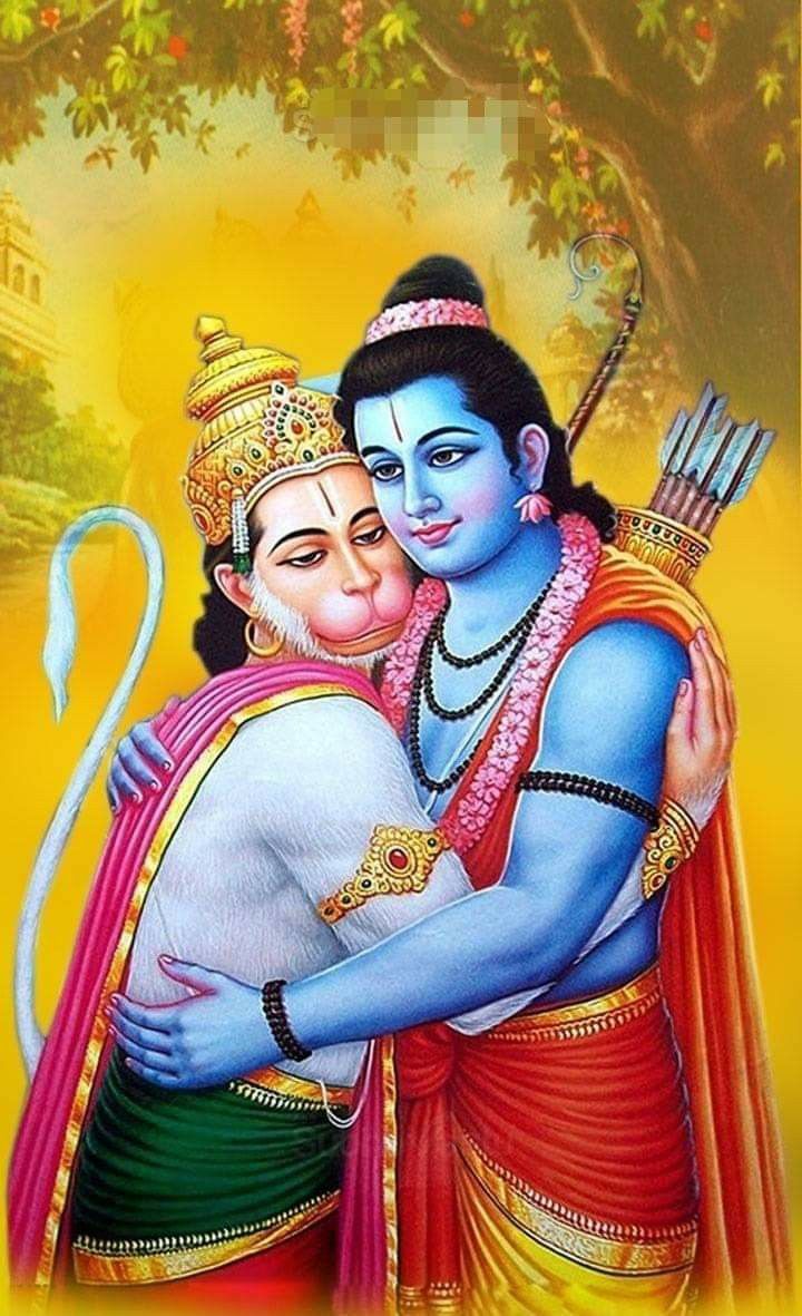 Ram and Hanuman devotional embrace wallpaper