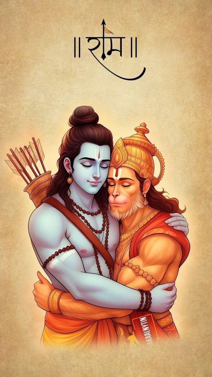 Ram and Hanuman in a loving embrace