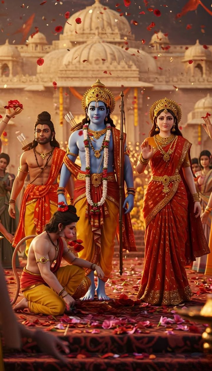 Ram Sita Lakshman Hanuman divine scene
