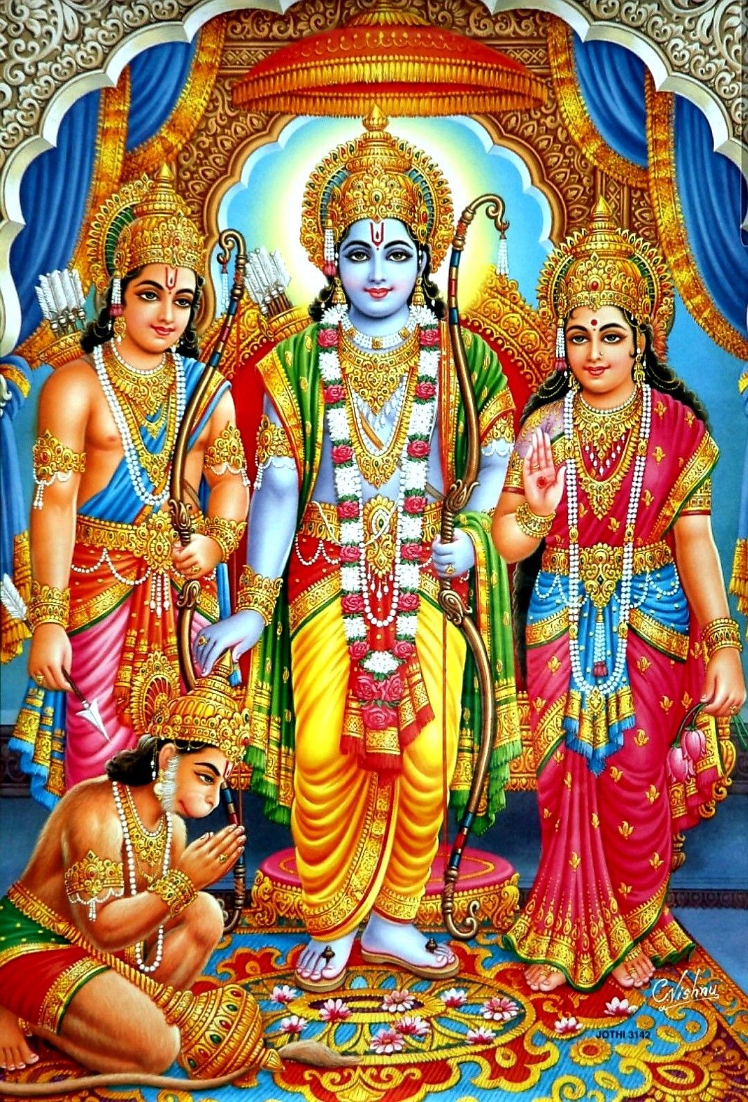 Lord Ram with Sita, Lakshman, and Hanuman