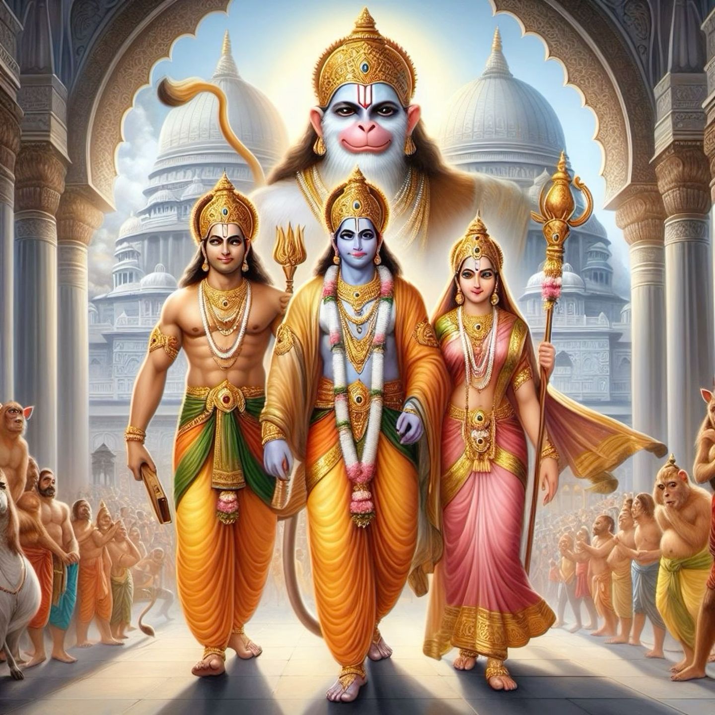 Ram, Sita, Lakshman, Hanuman return home