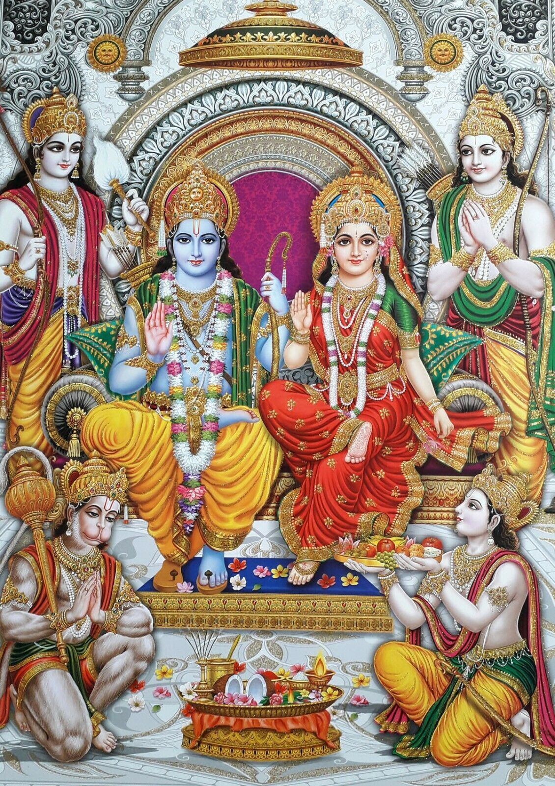 Lord Ram with Sita, Hanuman, and Lakshman