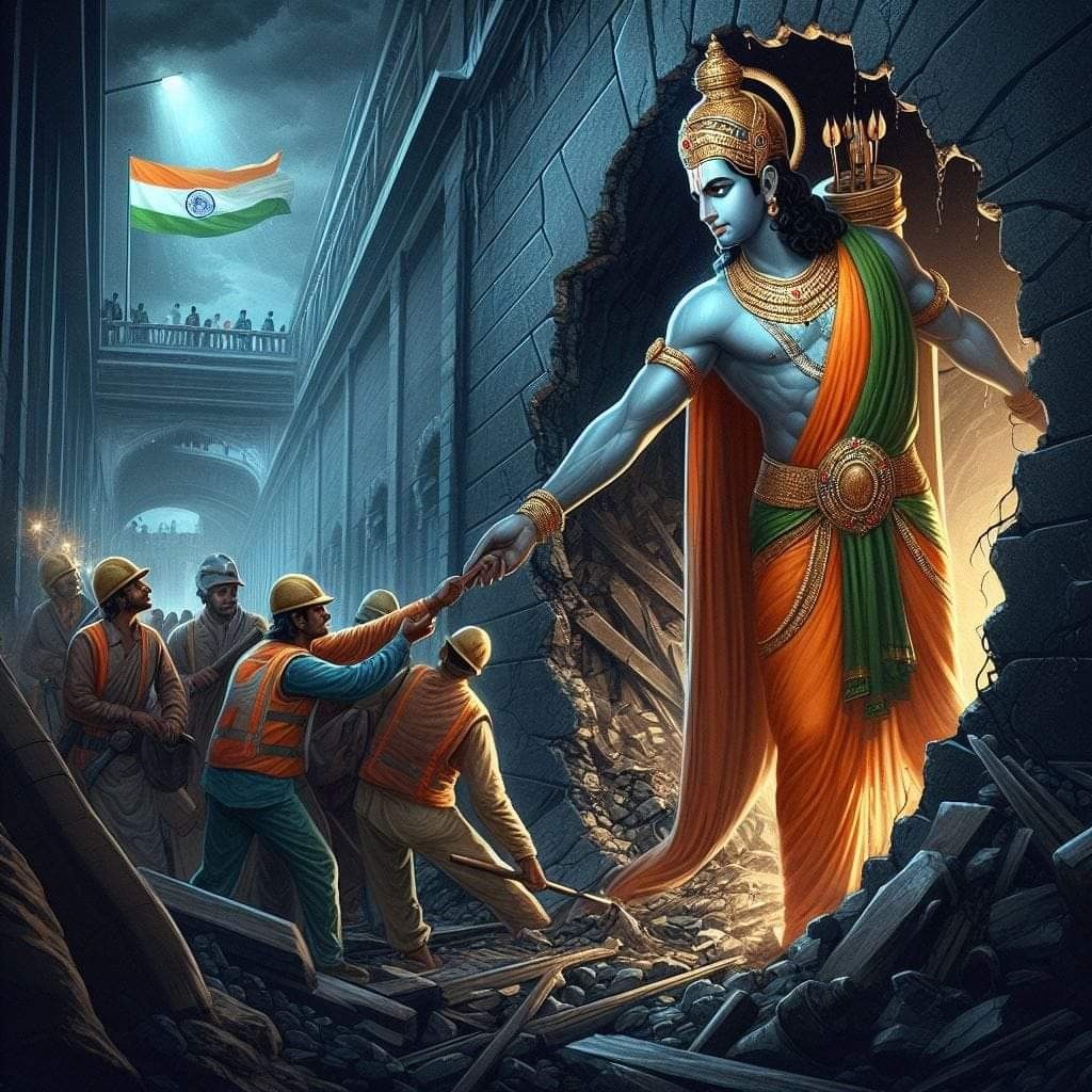 Lord Ram rescues workers from debris