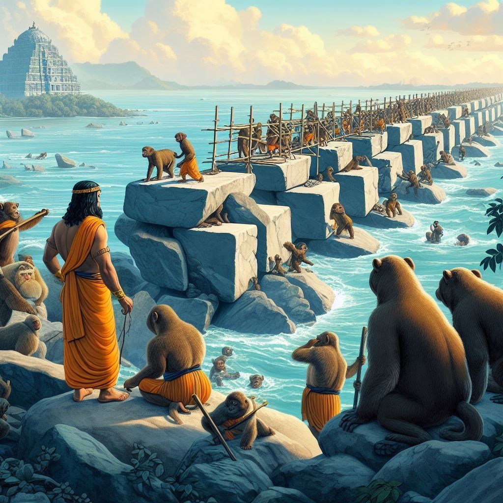 Lord Ram overseeing Ram Setu construction