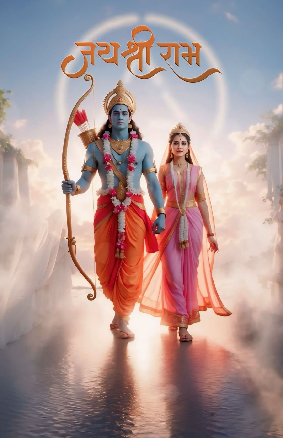 Ram and Sita walking in divine light