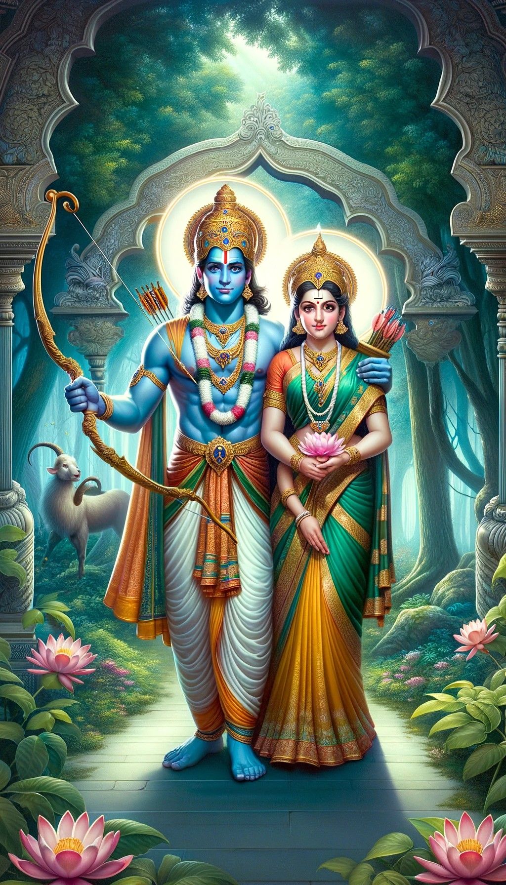 Ram Sita with Hanuman in forest