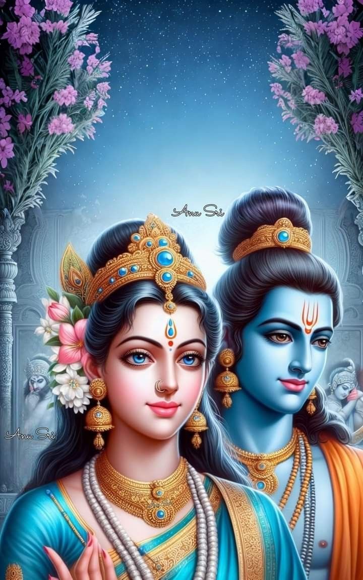 Lord Ram and Sita with floral decorations