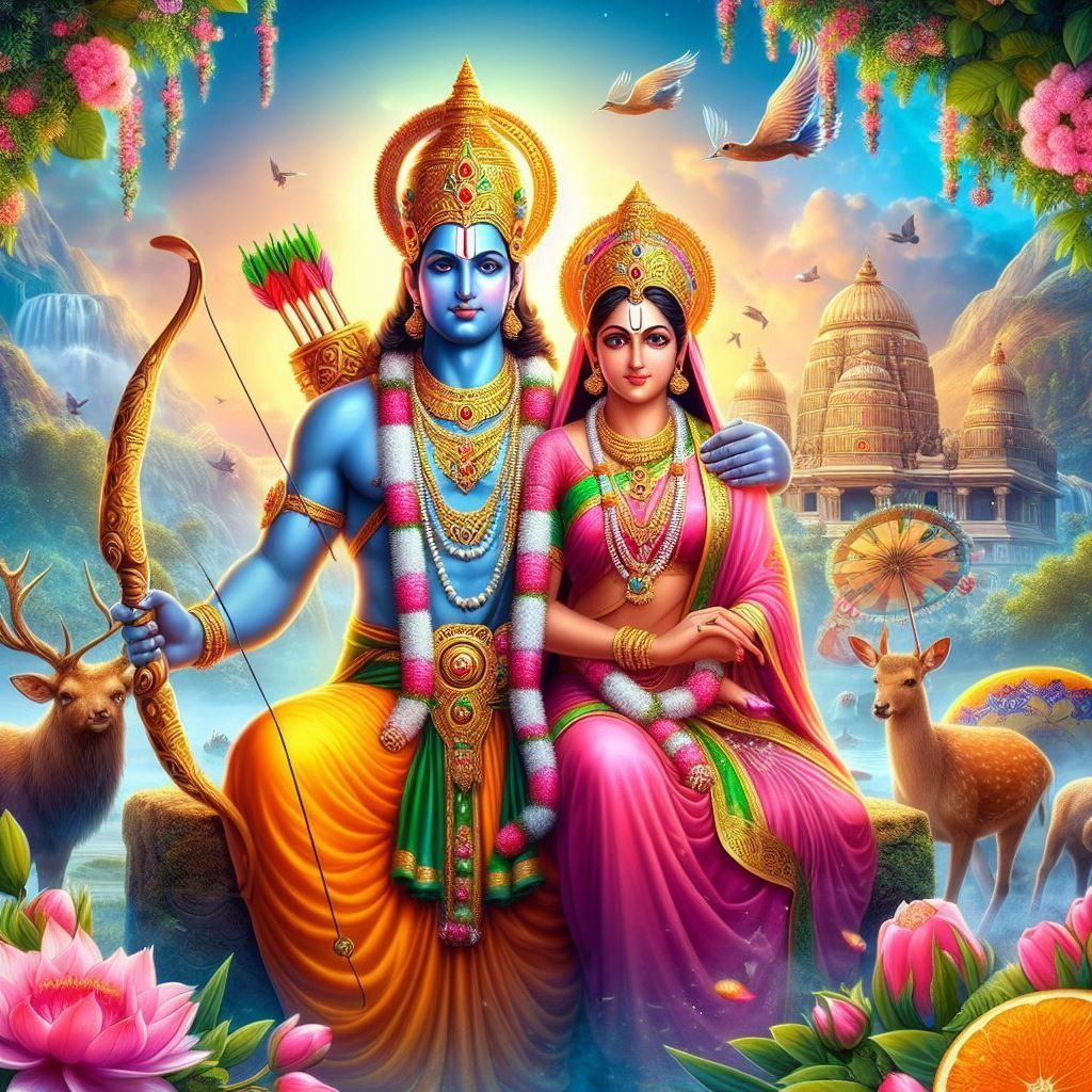 Ram and Sita in a forest setting