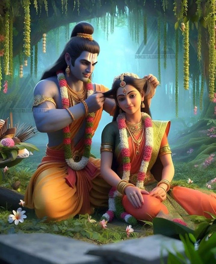 Ram and Sita in a forest setting