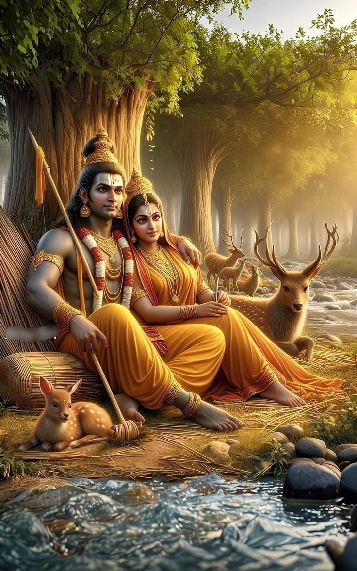 Ram and Sita in a lush forest