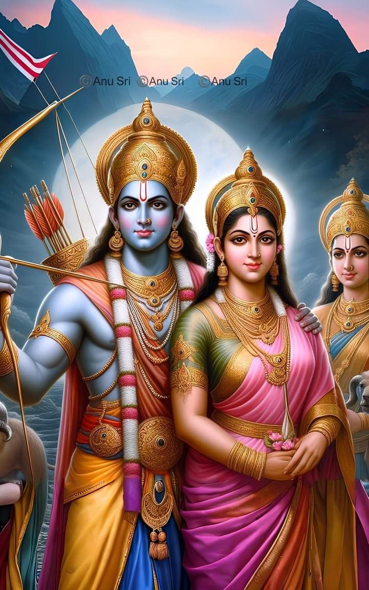 Ram, Sita, Lakshman, Hanuman in forest
