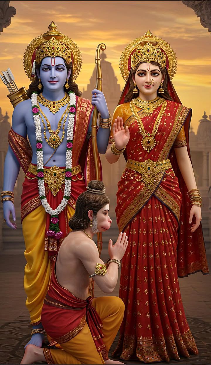 Lord Ram Sita with Hanuman blessing