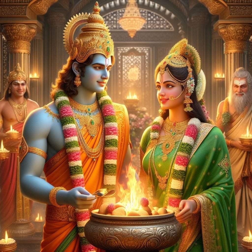 Lord Ram and Sita performing a sacred ritual