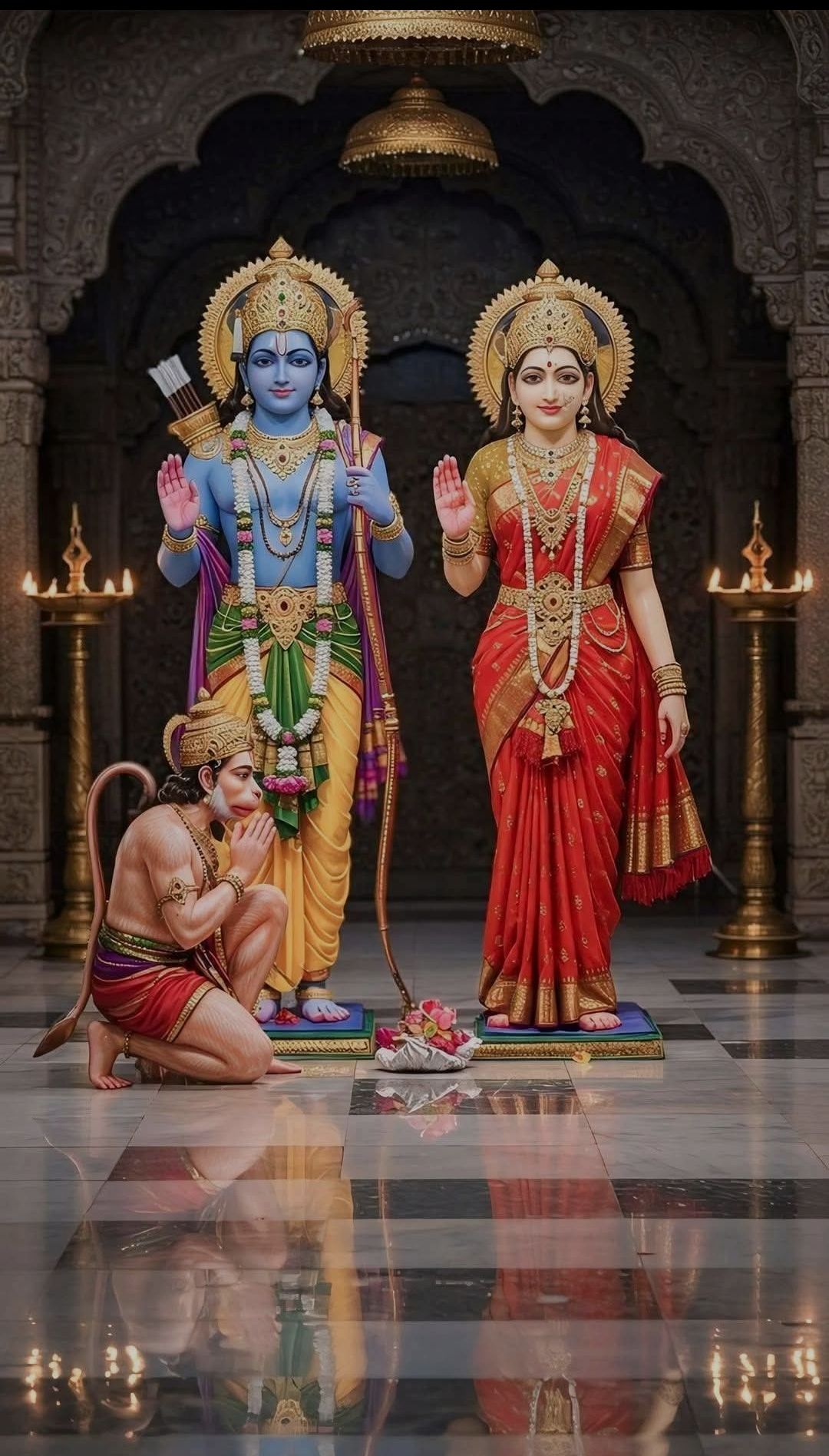 Ram Sita Hanuman temple statue