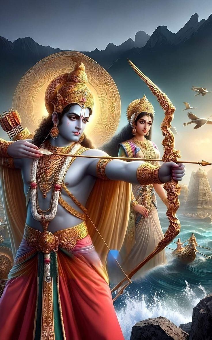 Lord Ram and Sita aiming arrow