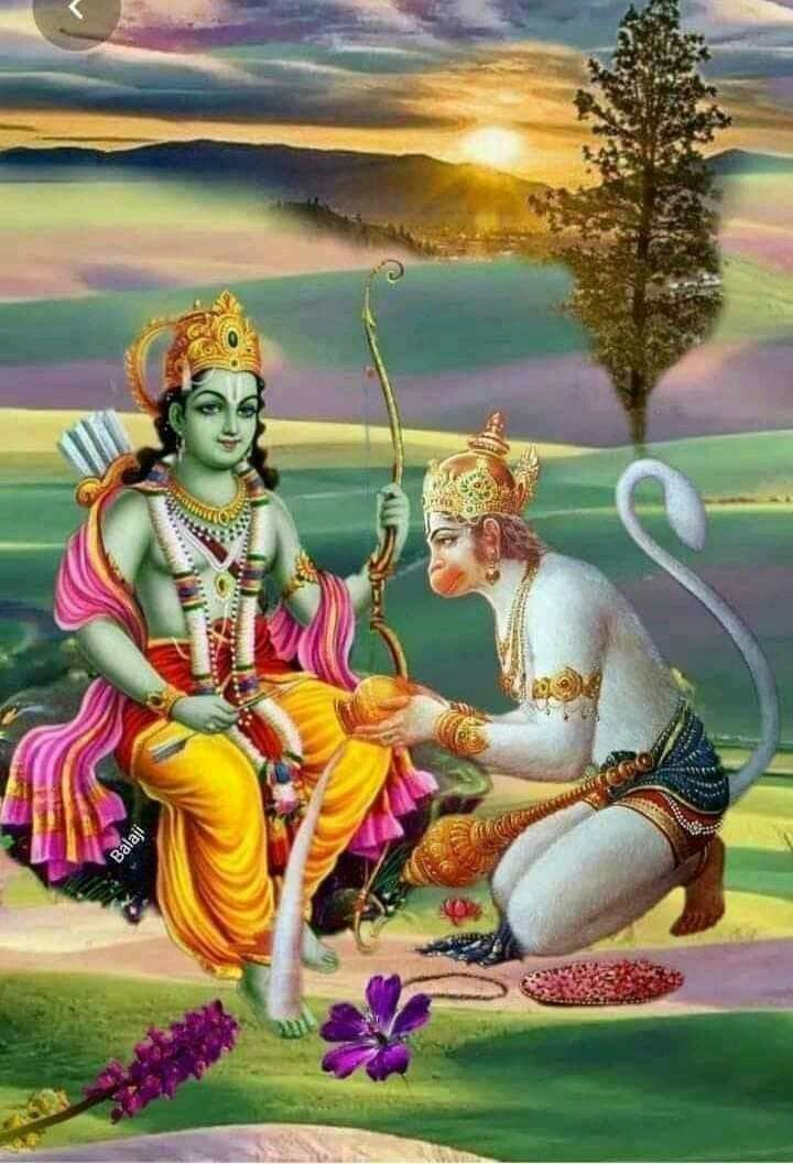 Lord Ram with Hanuman offering sweets