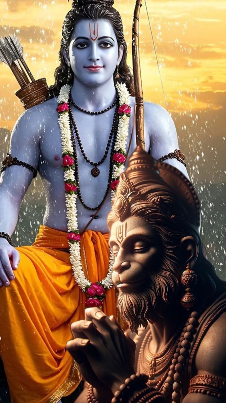 Ram and Hanuman in devotional pose
