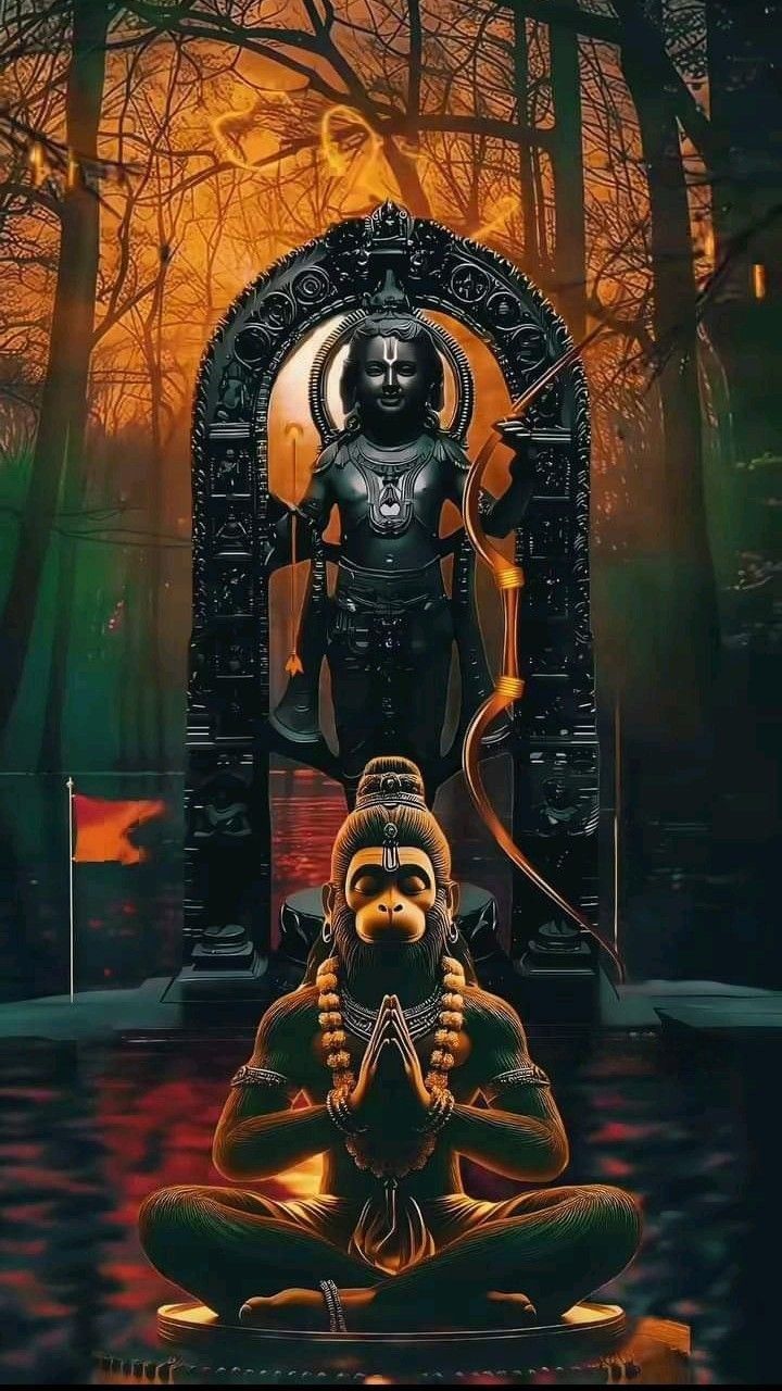 Lord Ram and Hanuman in a forest.