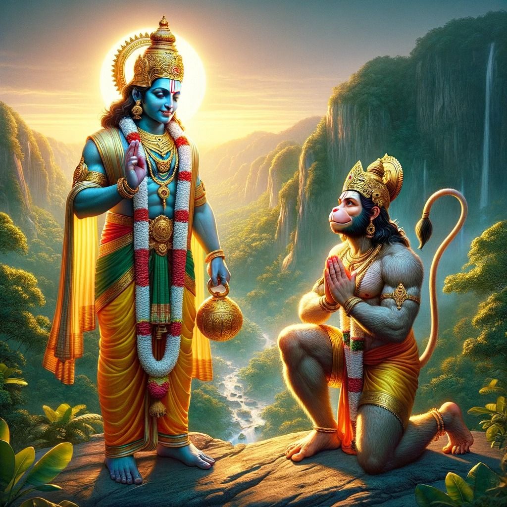 Lord Ram and Hanuman in forest setting