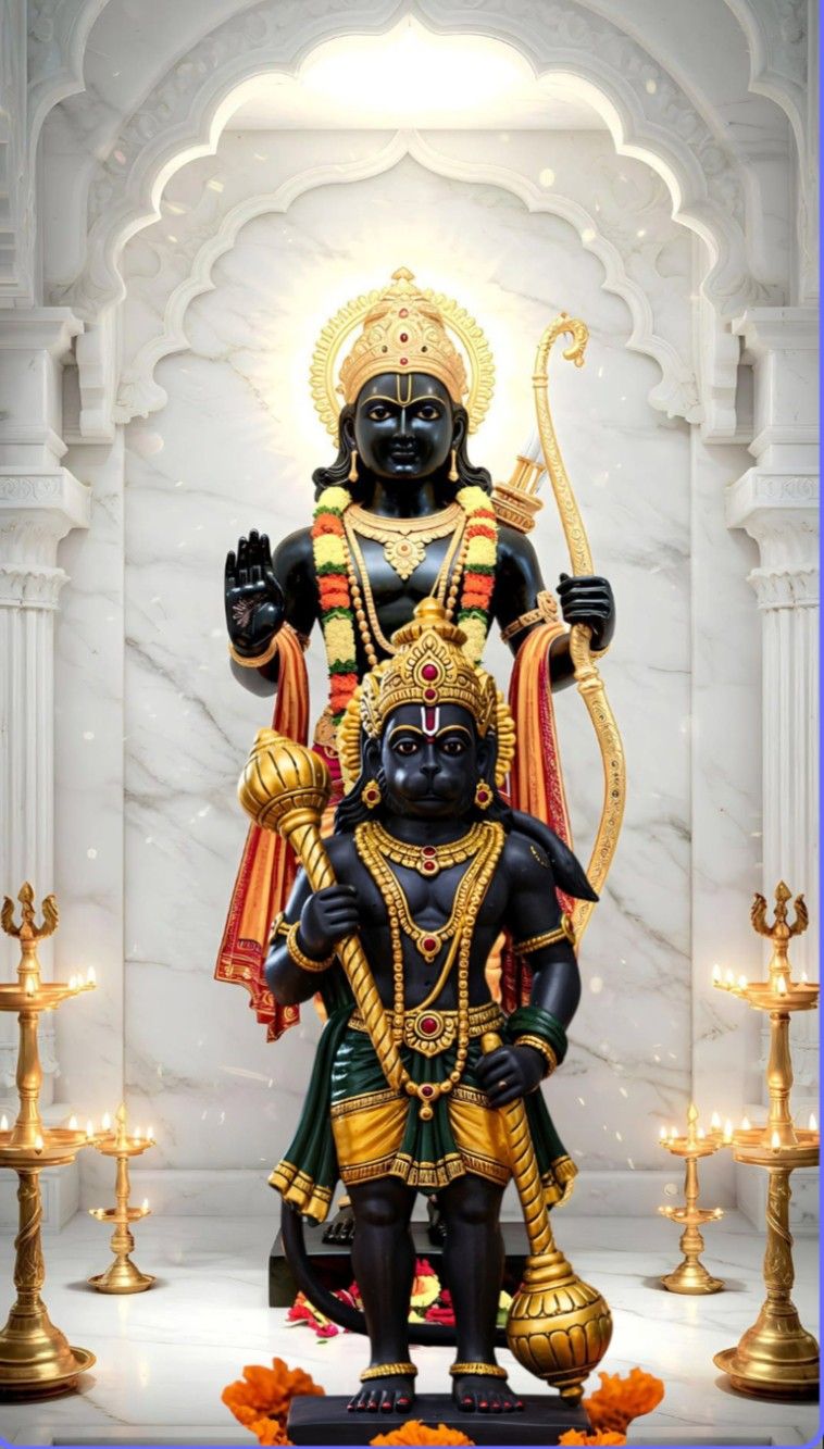 Lord Ram and Hanuman in temple setting