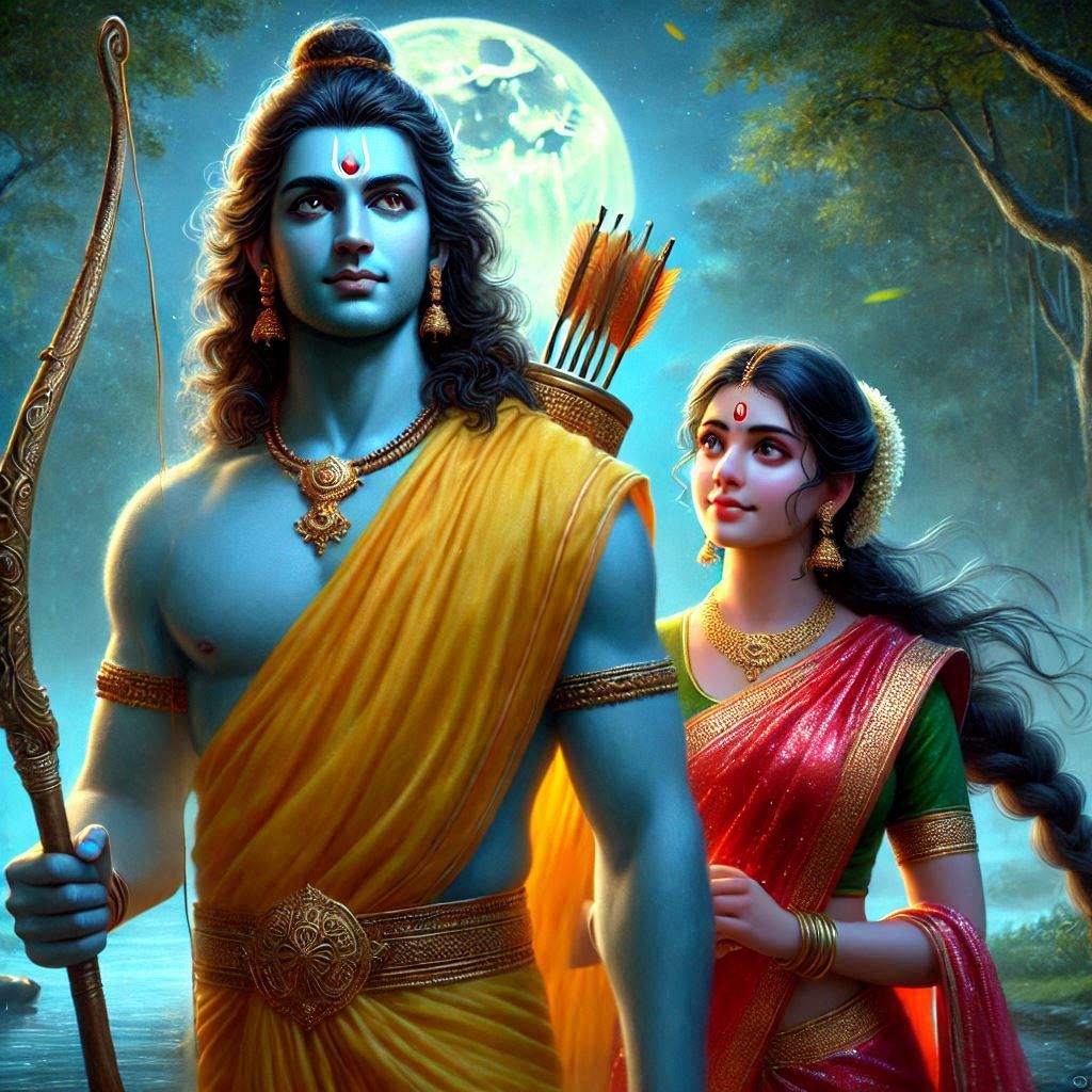 Lord Ram and Sita in a forest scene