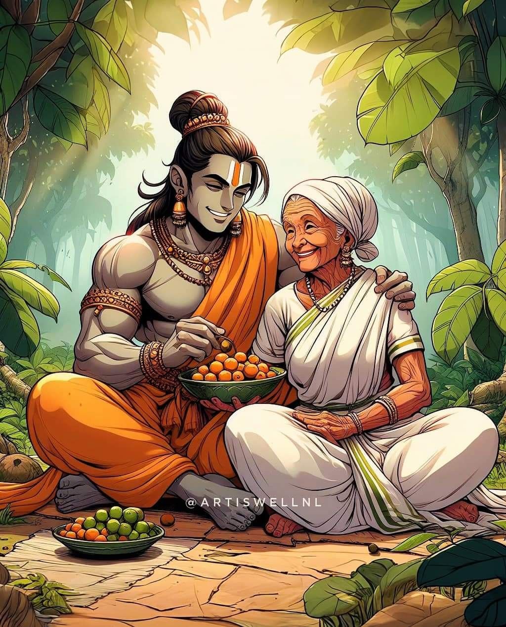Lord Ram sharing fruits in forest