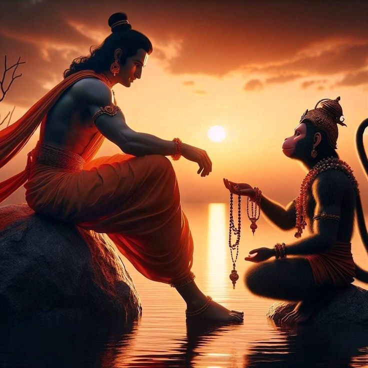 Lord Ram with Hanuman at sunset