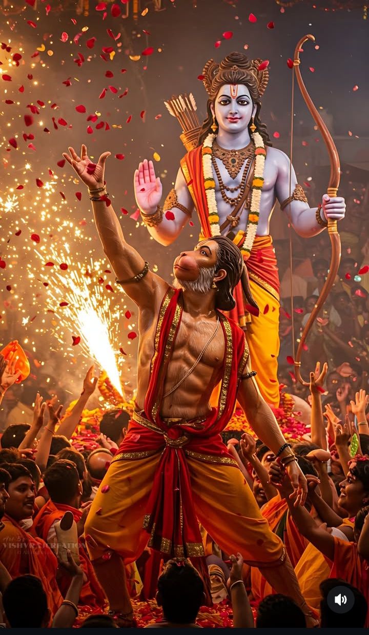 Lord Ram with Hanuman in celebration