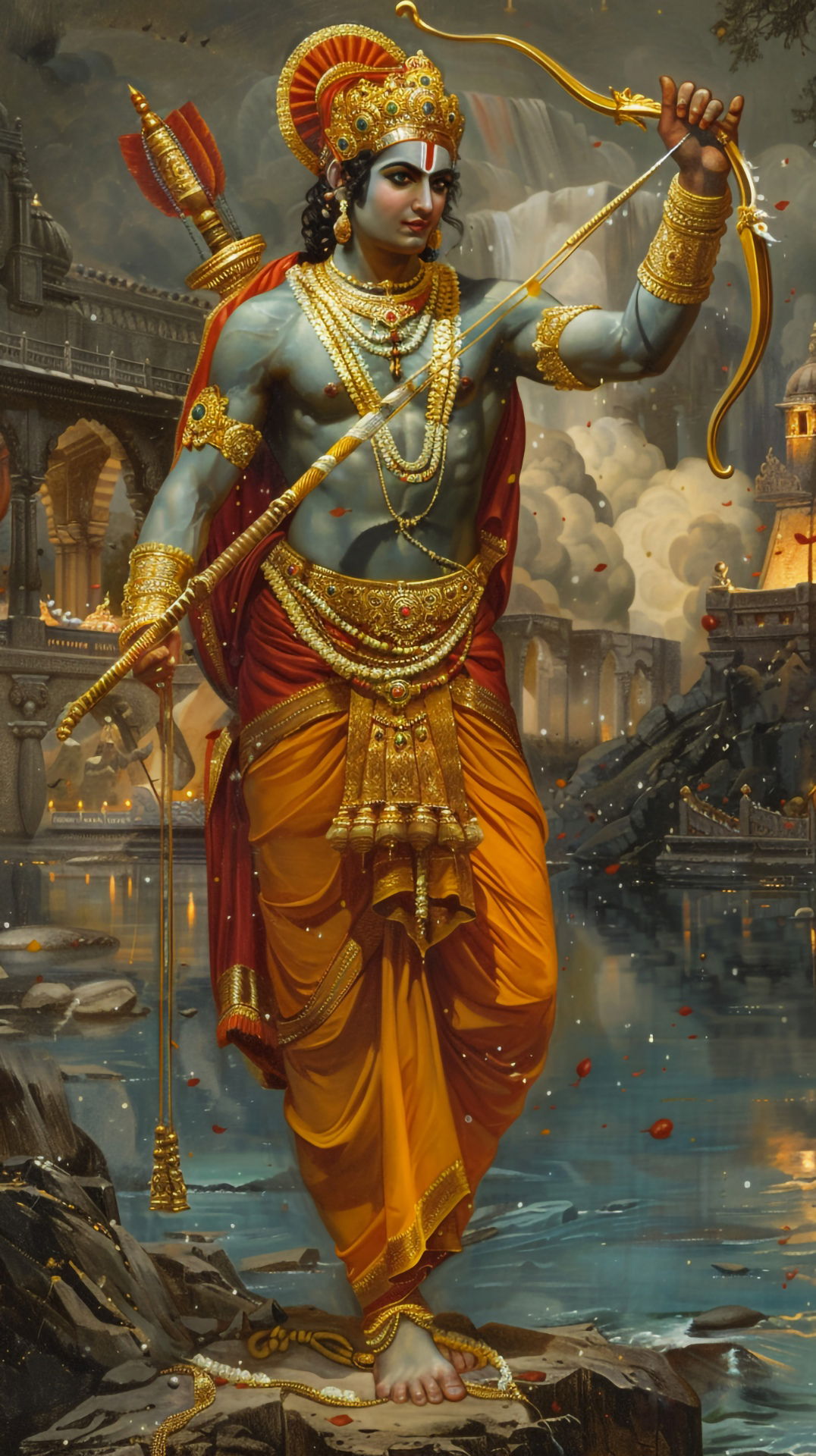 Lord Ram aiming arrow, divine warrior
