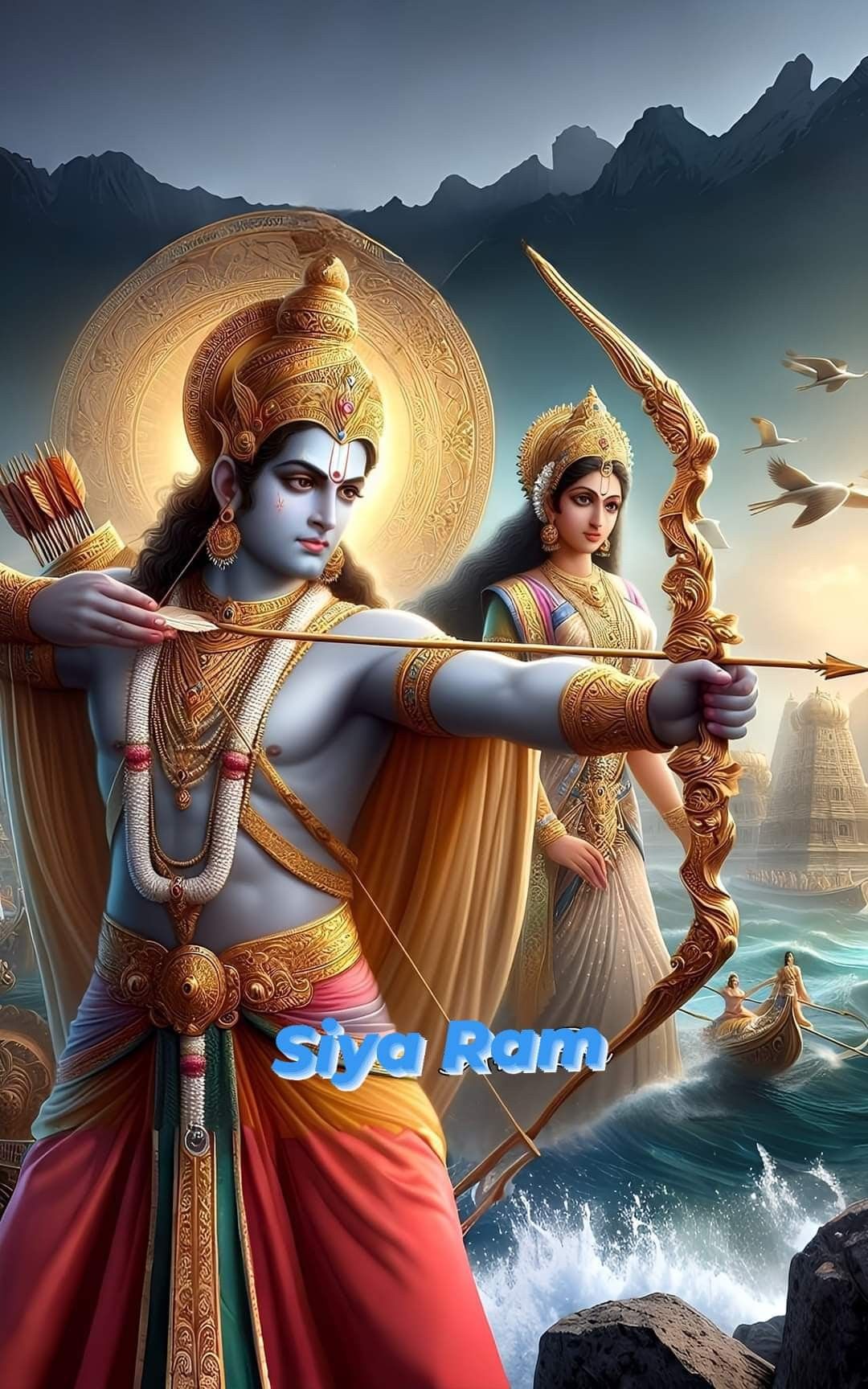 Lord Ram and Sita with bow and arrow