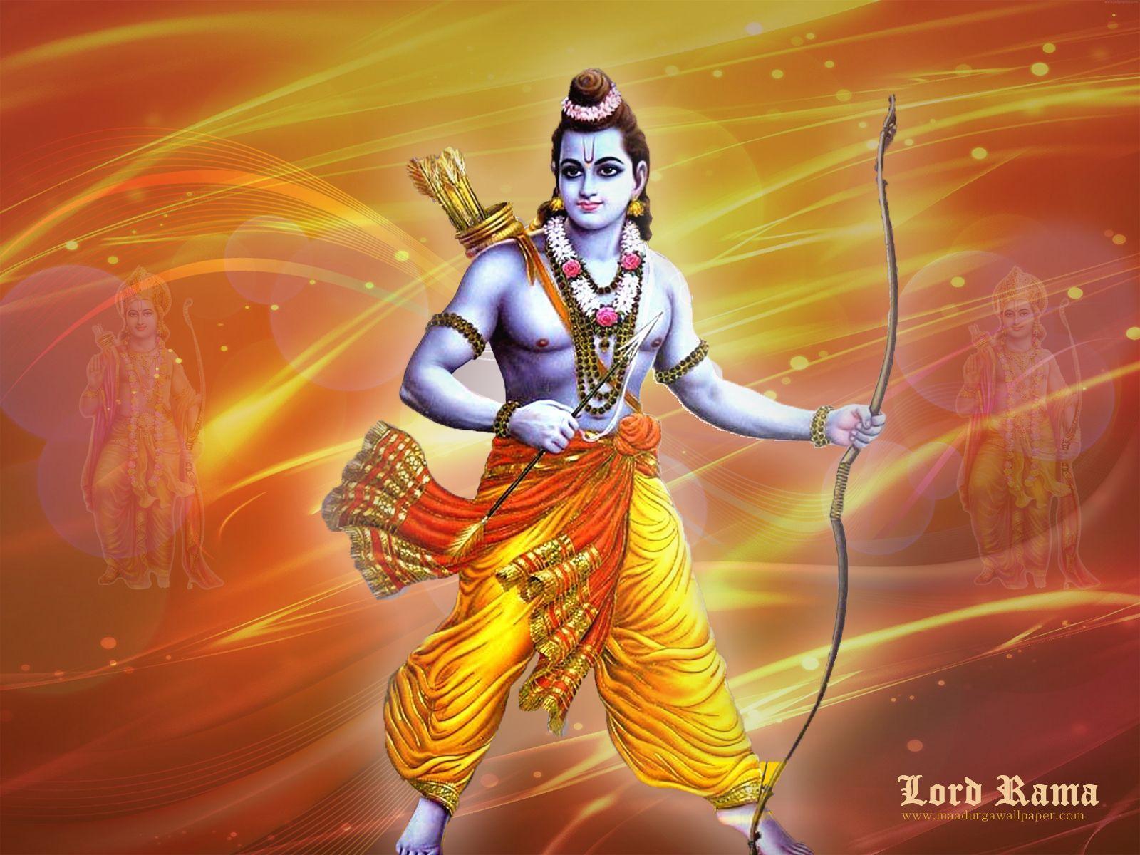 Lord Ram stands ready with bow and arrow