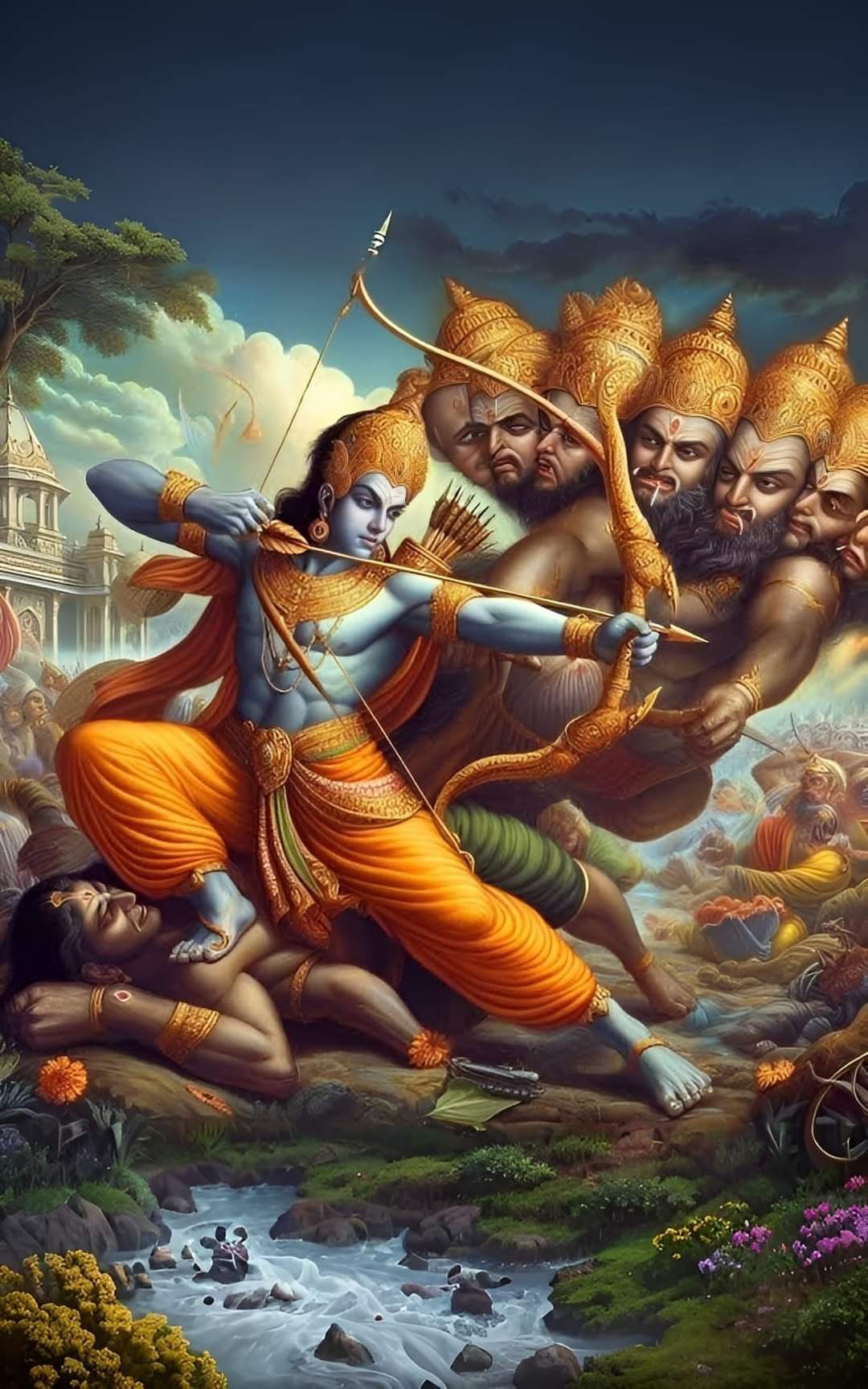 Lord Ram drawing his bow in battle