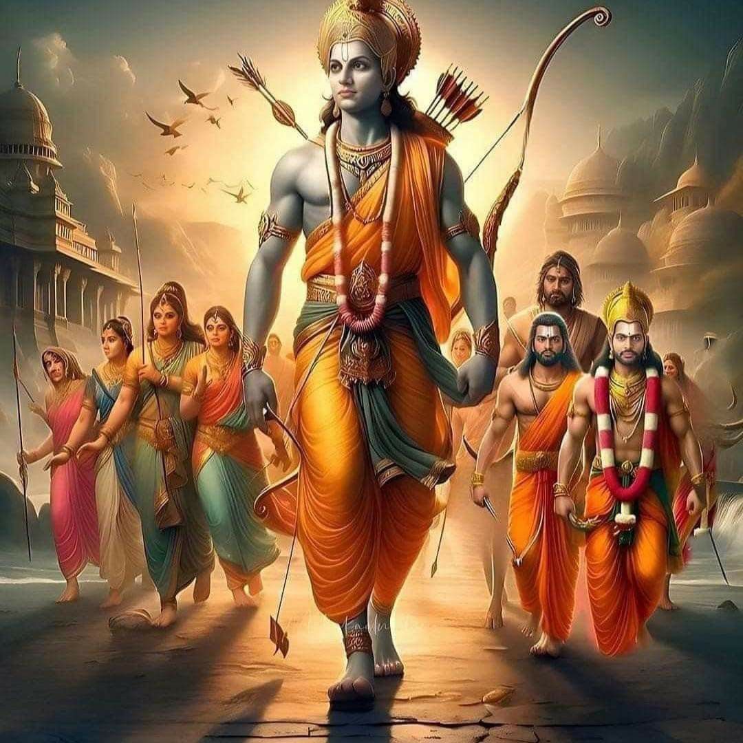 Lord Ram returning to Ayodhya with devotees