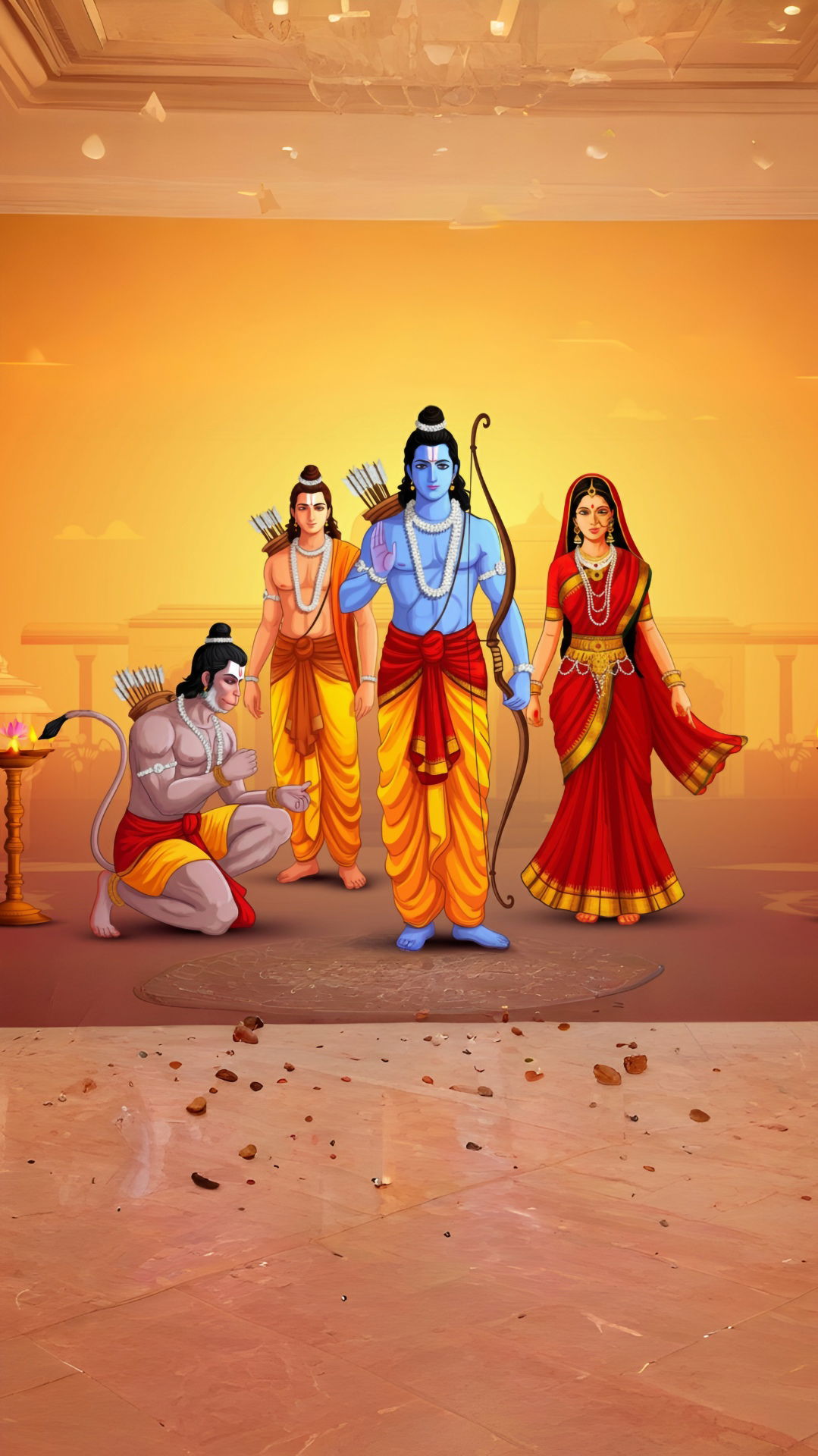 Ram, Sita, Lakshman, and Hanuman together