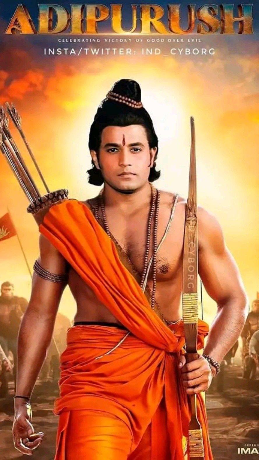 Lord Ram stands with bow and arrow