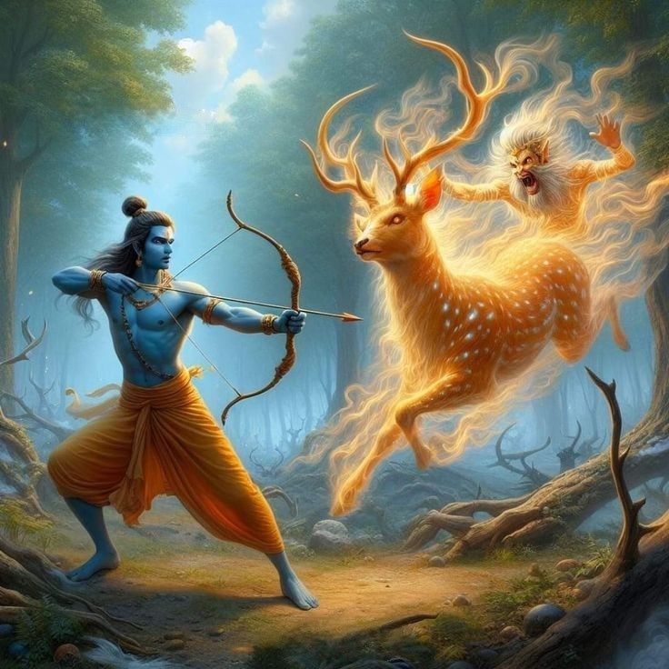 Lord Ram confronting a rakshasa deer