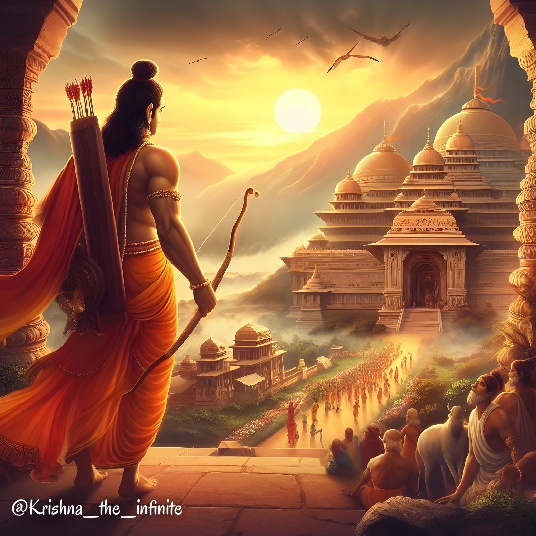 Lord Ram overlooking Ayodhya at sunset