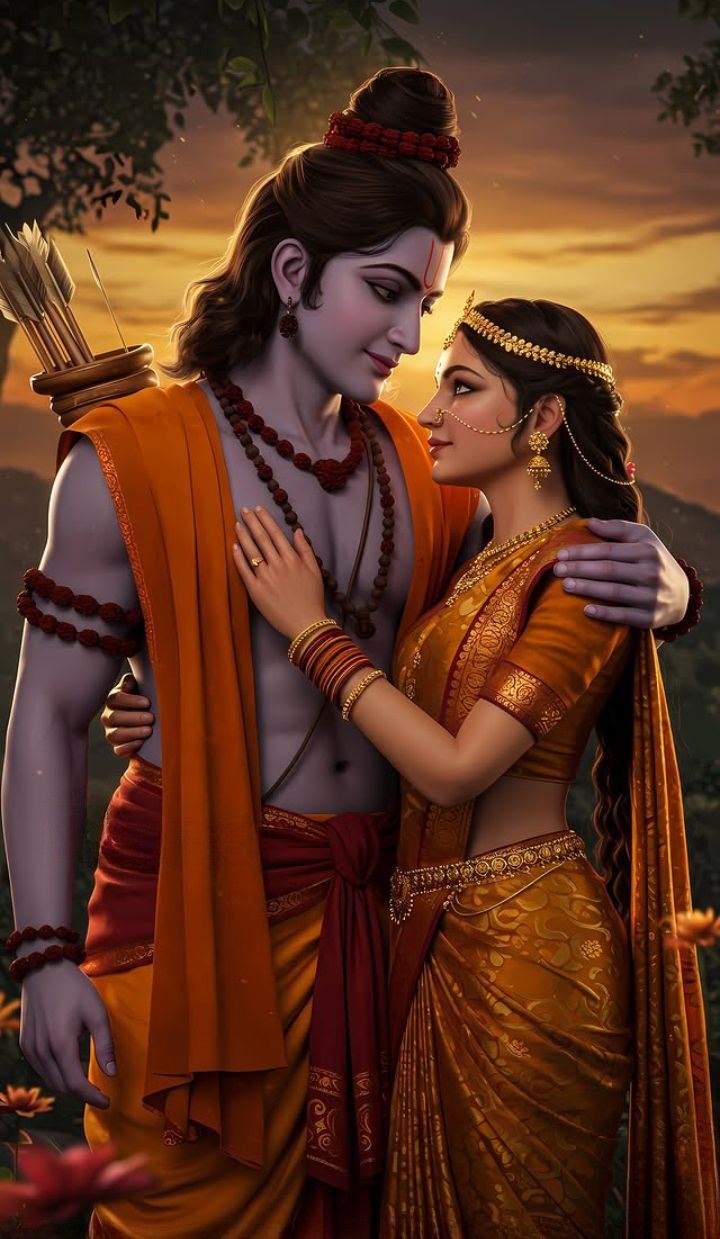 Lord Ram and Sita in loving embrace