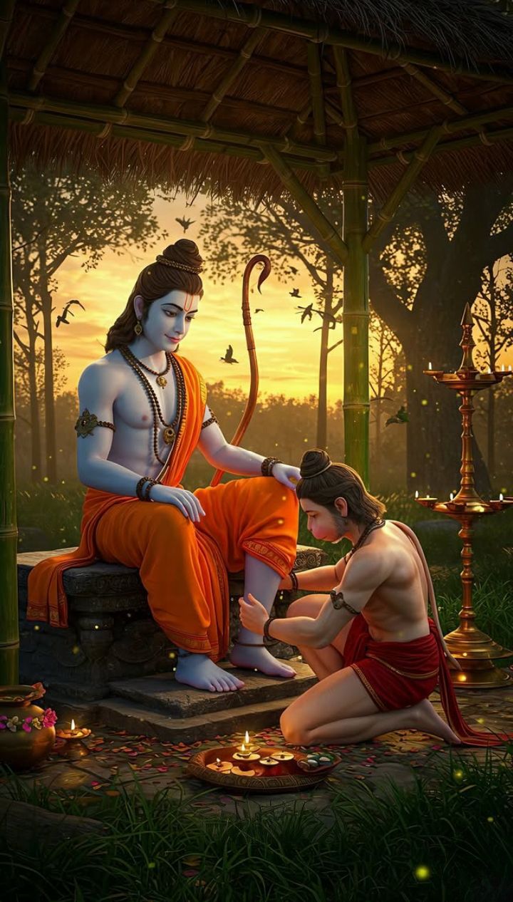 Lord Ram with Sita in a forest.