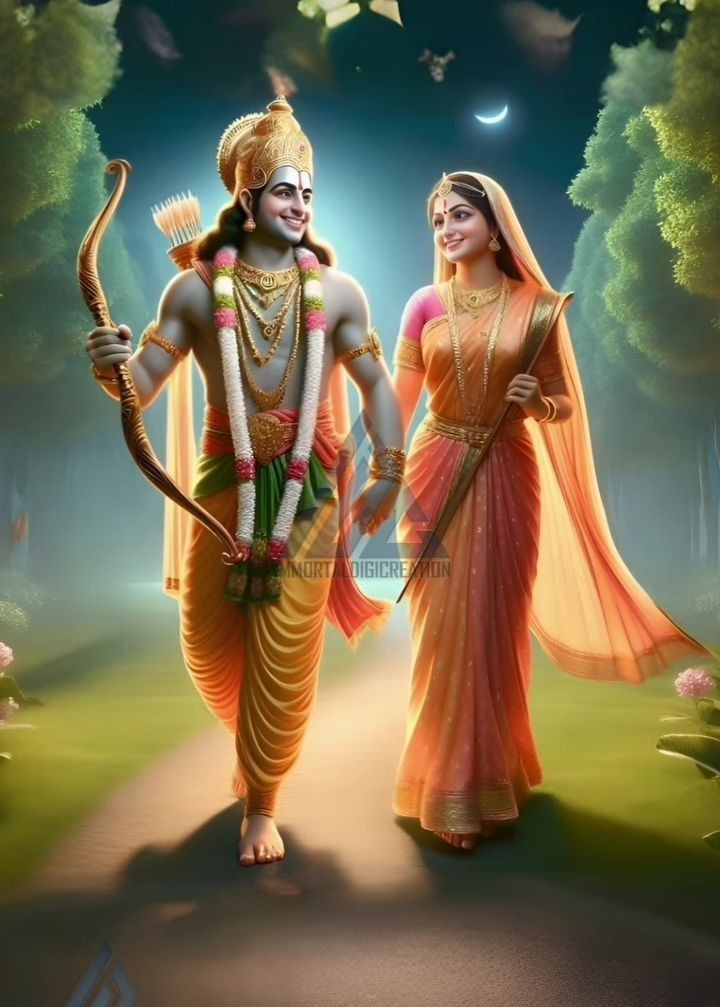 Ram and Sita in a lush forest