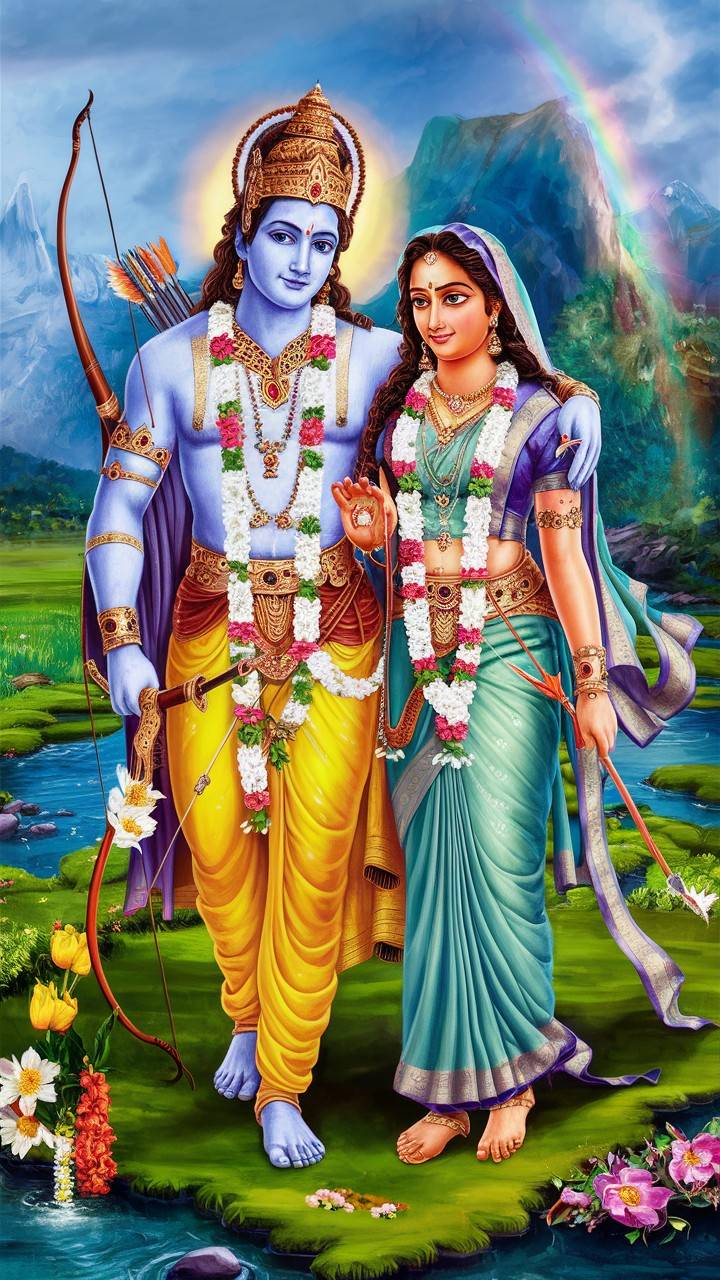Lord Ram and Sita in a forest setting